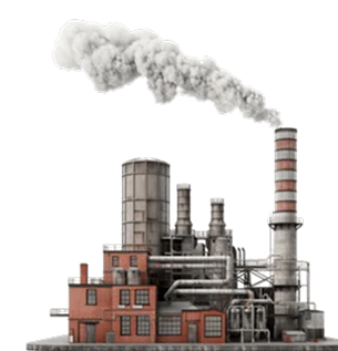 Manufacturing plant with smoke stacks